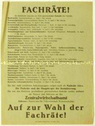 Aufruf des bayerischen Zentralwirtschaftsamtes zur Wahl von Fachräten im Zuge der Münchener Räterepublik 1919