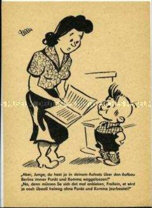 Postkarte mit Karikatur aus der Berliner Zeitung