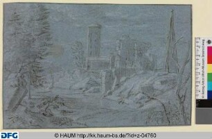 Landschaft mit Fluß und Ruine