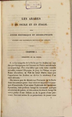 Les Arabes en Sicile et en Italie : Les Normands en Sicile et en Italie. Études historiques et géographiques, d'après des documents nouveaux et inédits