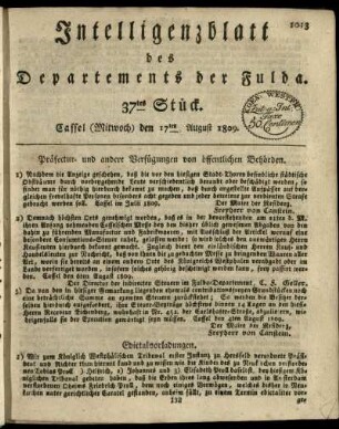 37tes Stueck, (Mitwoch) den 17ten August 1809