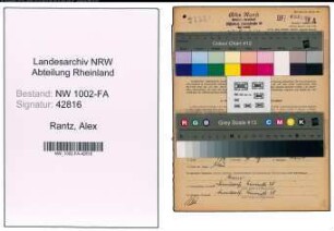 Entnazifizierung Alex Rantz, geb. 04.01.1902 (Baecker)