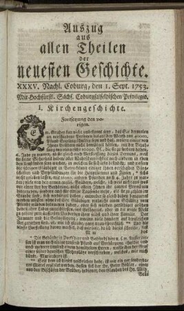 XXXV. Nachlese. Coburg, den 1. Sept. 1753.