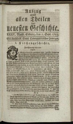 XXXV. Nachlese. Coburg, den 1. Sept. 1753.