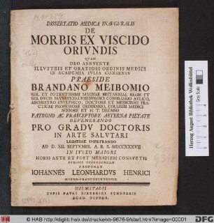 Dissertatio Medica Inavgvralis De Morbis Ex Viscido Orivndis