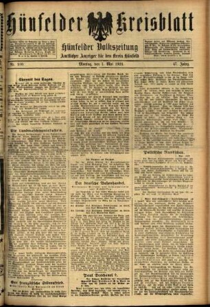 Ausgabe vom Montag, den 01. Mai 1922.