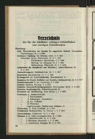 Verzeichnis der für die Schiffahrt wichtigen behördlichen und sonstigen Einrichtungen