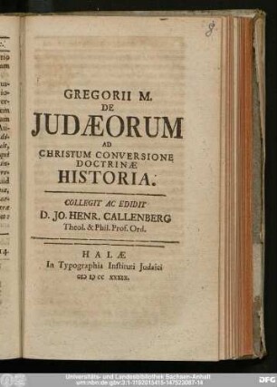Gregorii M. De Judæorum Ad Christum Conversione Doctrinae Historia