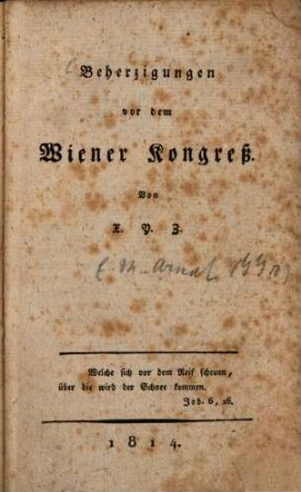 Beherzigungen vor dem Wiener Kongress