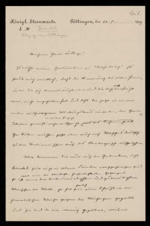Beil.: Entwurf Karl Schwarzschilds zu einem Gegenbrief (Göttingen, 29.1.1909)
