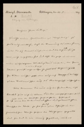 Beil.: Entwurf Karl Schwarzschilds zu einem Gegenbrief (Göttingen, 29.1.1909)