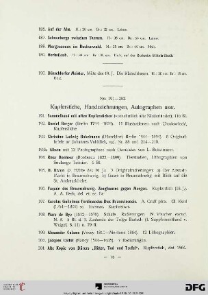Kupferstiche, Handzeichnungen, Autographen usw. (Nr. 191-233)