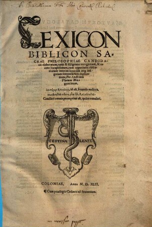 Lexicon Biblicon Sacrae Philosophiae Candidatis elaboratum
