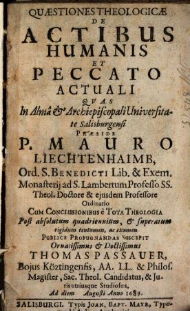 Quaestiones Theologicae De Actibus Humanis Et Peccato Actuali