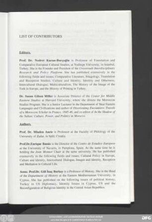 List Of Contributors