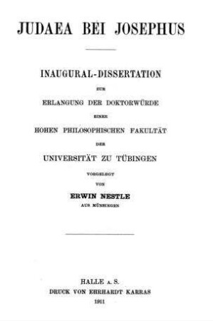 Judaea bei Josephus / von Erwin Nestle