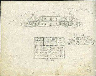 Gärtner, Friedrich von; Sizilien; Skizzenbuch Sizilien - Unbenannte Villa (Perspektive, Grundriss)