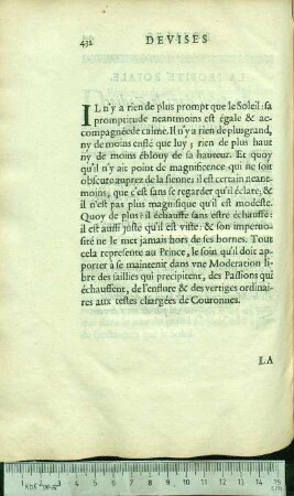 [La Moderation Royale. Vn Soleil entre deux vents. Non ardor non algor inest.]