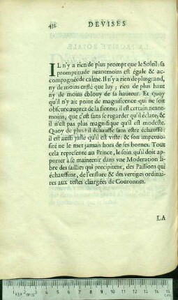 [La Moderation Royale. Vn Soleil entre deux vents. Non ardor non algor inest.]