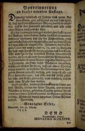 Vorerinnerung zu dieser neunten Auflage.