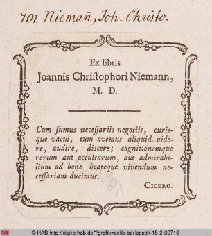 Exlibris des Johannes Christoph Niemann