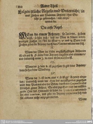Folgen etliche Regeln vnd Unterricht/ in was Zeichen vnd Planeten/ Artzeney ohne Gefahr zu gebrauchen/ vnd einzunemen sey.