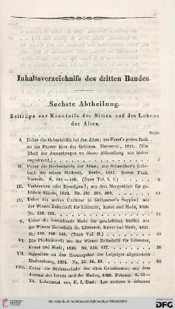 Inhaltsverzeichniss des dritten Bandes