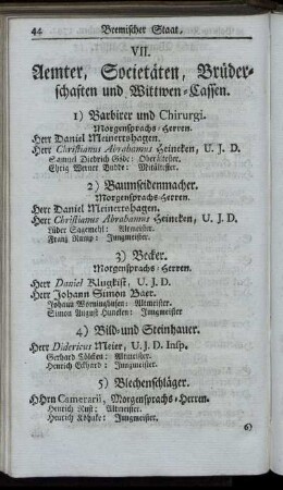 VII, Aemter, Societäten, Brüderschaften und Wittwen-Cassen.