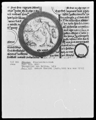 Evangeliar aus Metten — Teil mit theologischen und symbolischen Darstellungen — ---, Folio 107rectoGeburt Christi, Folio 107recto