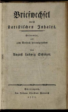 1774/75: Briefwechsel meist statistischen Inhalts