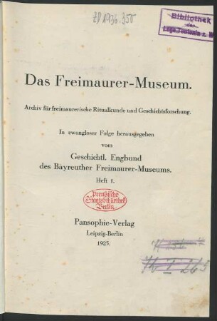 1.1925: Das Freimaurer-Museum