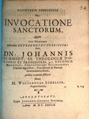 Disp. theol. de invocatione sanctorum