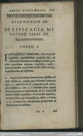 Disputatio XII De Efficacia Ministerij Verbi Et Sacramentorum