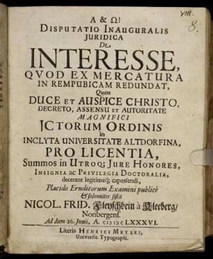 Disputatio Inauguralis Iuridica De Interesse, Quod Ex Mercatura In Rempubicam Redundat