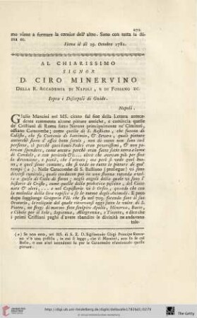 Al chiarissimo Signor D. Ciro Minervino