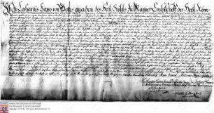 Johann Franz Kurfürst v. Mainz belehnt mit Birkenau Kämmerer Gardehauptmann Franz Georg Karl Wambold und seine Brüder Anselm Casimir, Franz Philip...