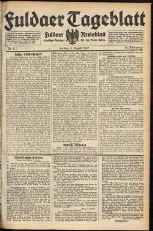 Ausgabe vom Freitag, den 04. August 1922.