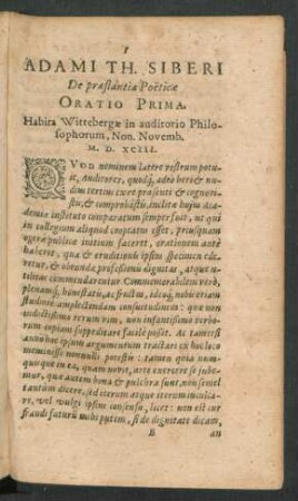 De praestantia Poeticae. Oratio Prima.