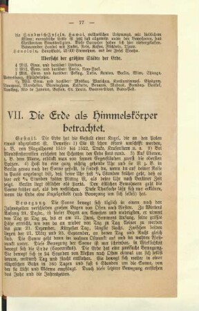 VII. Die Erde als Himmelskörper betrachtet