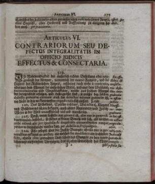 Articulus VI. Contrariorum Seu Defectus Integralitatis In Officio Judicis Effectus & Consectaria.