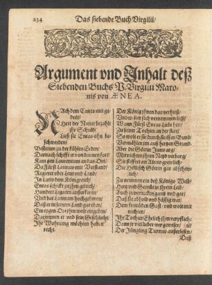 Argument und Inhalt deß Siebenden Buchs P. Virgilii Maronis/ von Aenea.