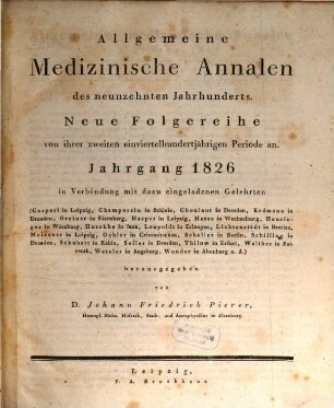 Allgemeine medizinische Annalen des neunzehnten Jahrhunderts. 1826, 1826