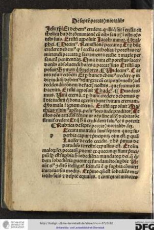 Rubrica de septem peccatis mortalibus.