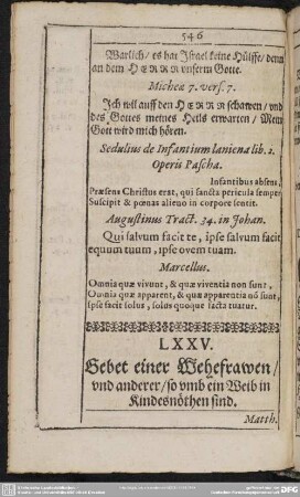 LXXV. Gebet einer Wehefrawen, und anderer, so umb ein Weib in Kindesnöthen sind