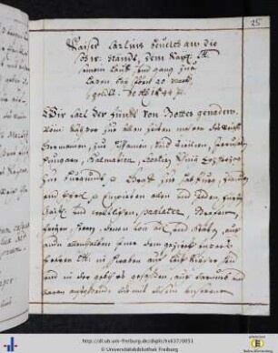 Kaiser Carlins Bevelch an die schwäbischen Ständt…