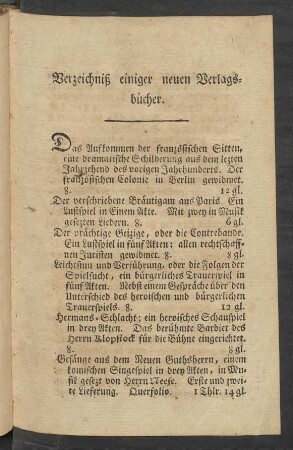 Verzeichniß einiger neuen Verlagsbücher