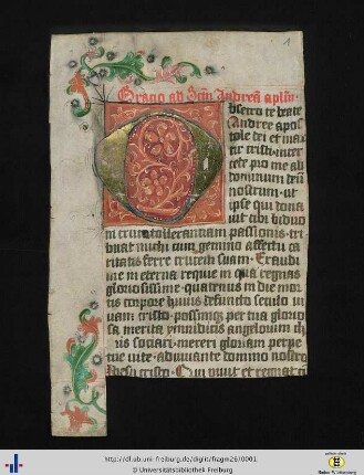 (1rv) Oracio ad sanctum Andream apostolum.