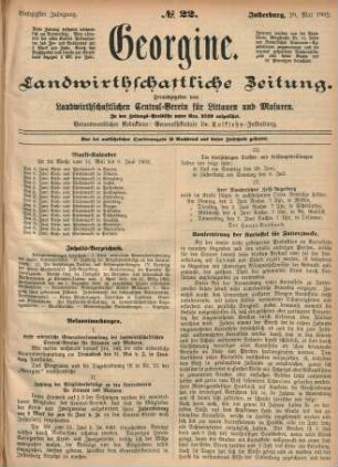 Siebzigster Jahrgang. No. 22. Insterburg, 29. Mai 1902.