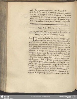 Chapitre LVI. De la fonte des Mines d'argent à Cremnitz en Hongrie, par un Fourneau moyen