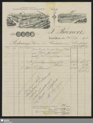 T. Bienert, Dresden-Plauen : Rechnung
